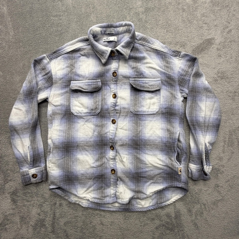Hollister Shirt Womens Small Blue Plaid Flannel Boyfriend Long Sleeve Button Up